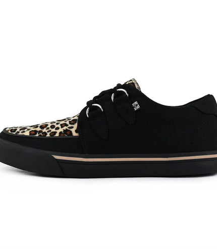 TUK Pointed Creeper Sneaker Black Leopard Canvas Platform Shoes - A9180