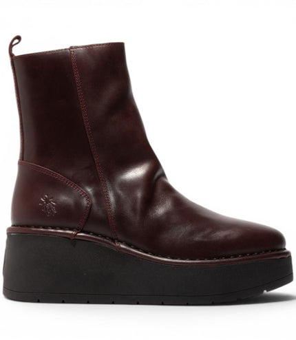 Fly London Women’s Wine Leather Wedge Heel Platform Ankle Boots - HEIJ272