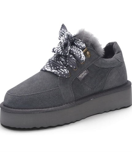 Women’s Grey Genuine Sheepskin Fur-Lined Winter Wedge Trainers - Moonstone
