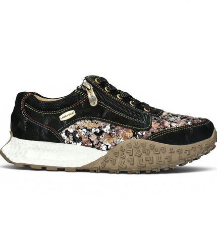 Laura Vita Women's Floral Black Leather Trainer Sneaker Shoes - Evitao-03