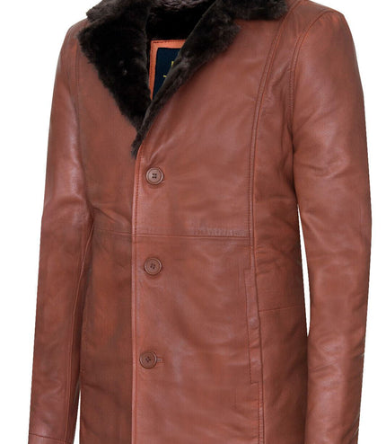 Men's Reefer Leather Blazer Jacket`- Pablo - Tan