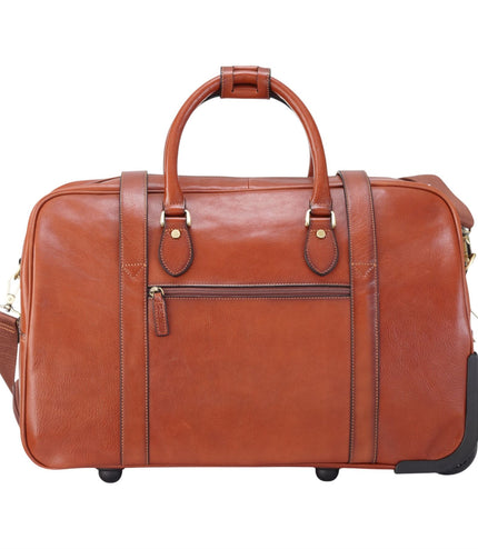 Genuine Leather Tan Wheeled Holdall Duffle Travel Cabin Bag - Holt