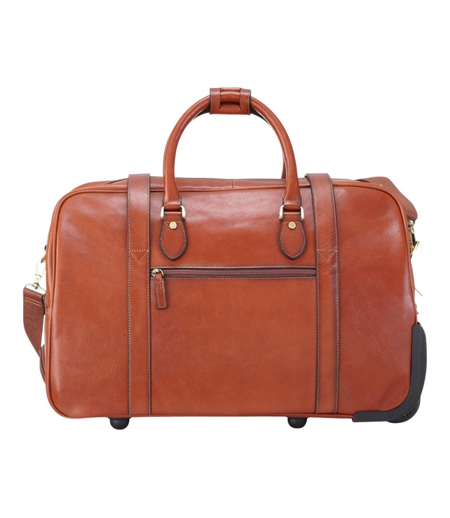 Genuine Leather Tan Wheeled Holdall Duffle Travel Cabin Bag - Holt