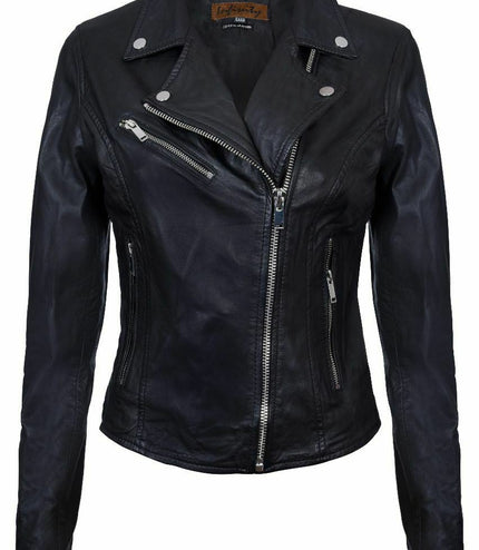 Womens Leather Classic Biker Brando Jacket-Baku - Black