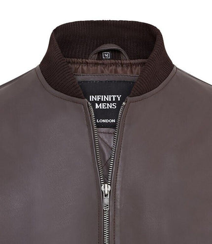 Mens Soft Leather MA-1 Varsity Bomber Jacket - Brown