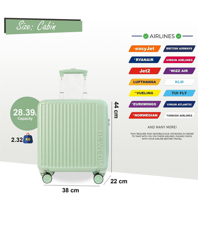 Hard Shell Cabin 44 x 22 x 38 cm Green TSA Secure Luggage Suitcase Suitable for Easyjet, Ryanair
