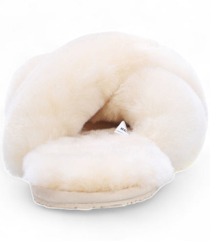 Women's Sheepskin Slippers Beige Warm Winter Fur Crossover - Snowbelle