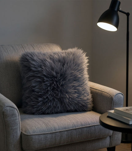 Genuine Sheepskin Charcoal Grey  40x40cm Real Wool Single Sided Cushion