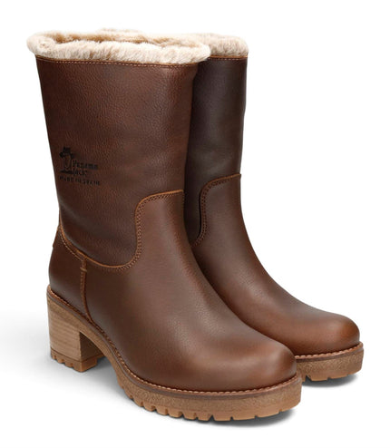 Panama Jack Women's Bark Brown Leather Waterproof Warm Heeled Boots - Piola B8
