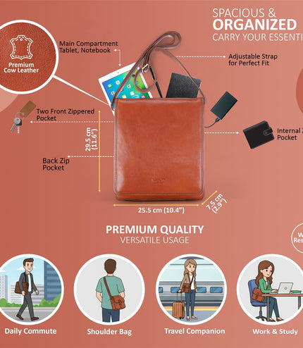 Leather Vintage Tan Messenger Shoulder Crossbody Travel Business Bag - Ranger