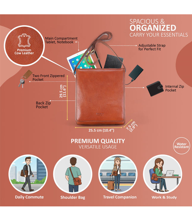 Leather Vintage Tan Messenger Shoulder Crossbody Travel Business Bag - Ranger