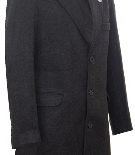 Men's Long Charcoal Wool Slim Fit Overcoat