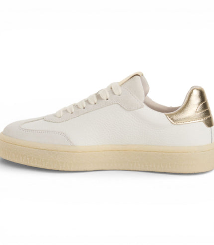 Tamaris Women's White Leather Golden Stripes Trainers Sneaker Shoes