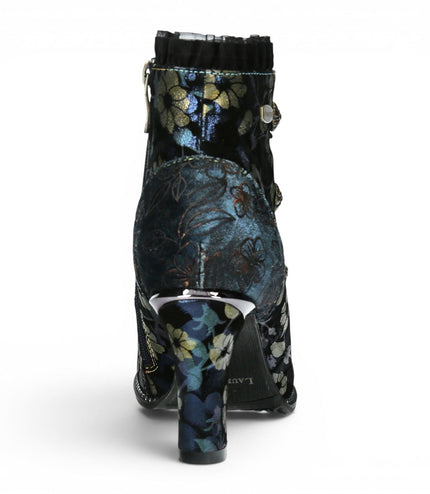 Laura Vita Floral Womens Victorian Blue Leather Heel Ankle Boots - Alcbaneo-130