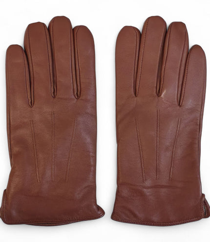 Men's Tan Brown Italian Leather Warm Wool Lining Winter Gloves - M-LGV-305