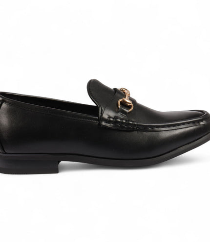 Men's Black Loafers with Gold Buckle Smart Slip-On Shoes