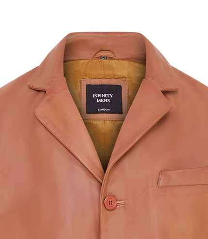 Mens Genuine Leather Blazer Soft Real Italian Tailored Vintage Jacket Coat - Tan