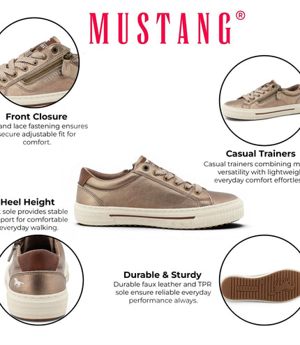 Mustang Women's Golden Faux Leather Trainer Sneaker Casual Shoes - M0112011