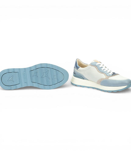 Pikolinos Women's Denim Blue Leather Lace Up Sneaker Trainers Shoes - Arrecife