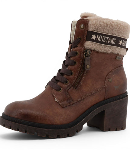 Mustang Women's Cognac Brown Winter Warm Heeled Lace-Up Boots - M0122001