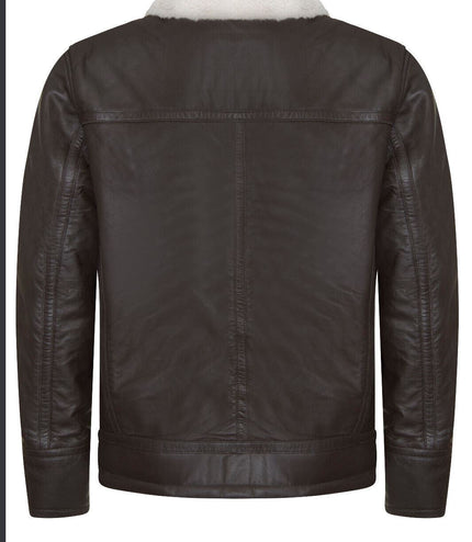 Men's Leather Quilted Biker Puffer Jacket - BrasÃ­lia - Brown