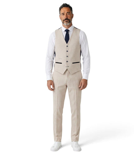Men's Cream Checked Tailored Fit Suit - Regent