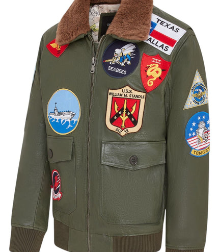 Mens A2 Top Gun Leather Bomber Jacket-Camborne - Green
