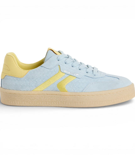 Tamaris Women's Blue Leather Yellow Stripes Trainers Sneaker Shoes