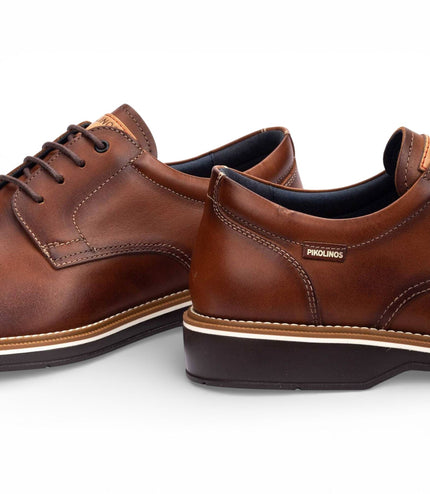 Pikolinos Men's Brown Leather Lace-Up Derby Comfort Shoes - Claret