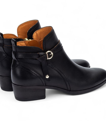 Pikolinos Women's Black Leather Ankle Bootie Zip Heel Boots - Daroca