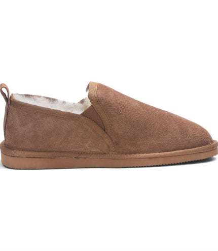 Men's Chestnut Tan Genuine Sheepskin Suede Slipper Winter Moccasins - Cedar