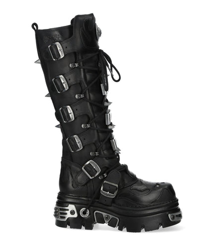 New Rock M-161-C10 Knee High Black Leather Spiked Gothic Boots