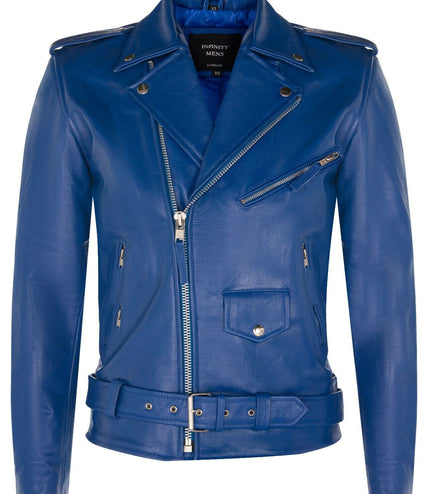 Mens Cow-Hide Black Brando Jacket -Venice - Blue