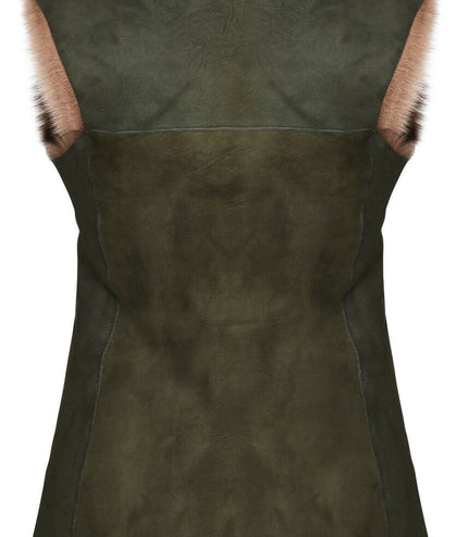 Women's Toscana Sheepskin Long Gilet-Sorocaba - Olive Green