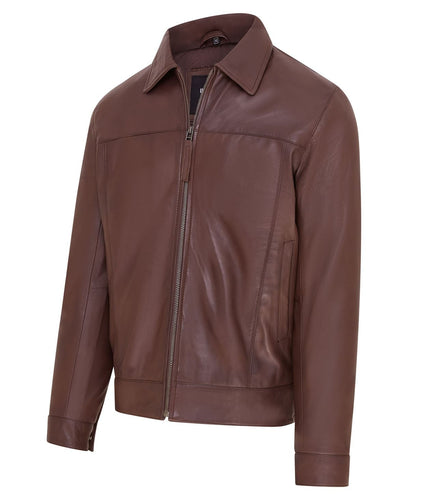Mens Retro 100% Nappa Leather Harington Biker Jacket - Brown