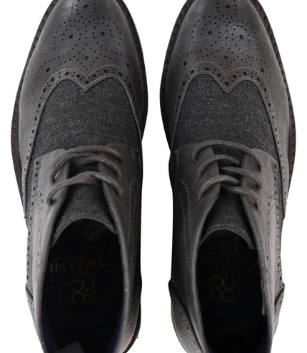 Mens Classic Tweed Oxford Brogue Ankle Boots In Grey Leather