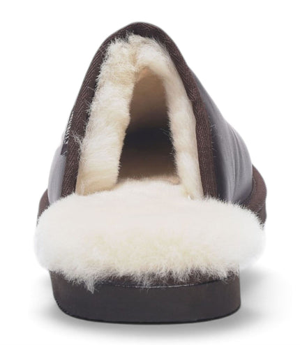 Men's Brown Genuine Lamb Leather Slippers Real Fur Mule Winter Slippers - Highland