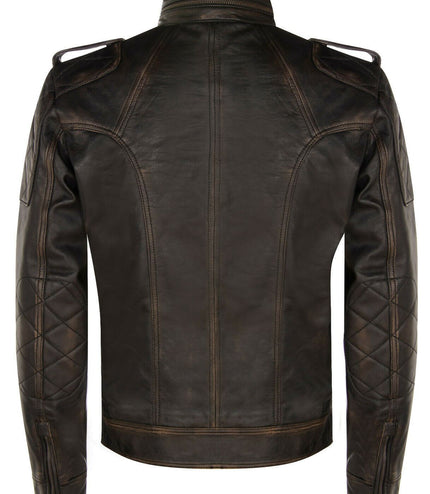 Mens Vintage Leather Racing Biker Jacket-Brooklyn