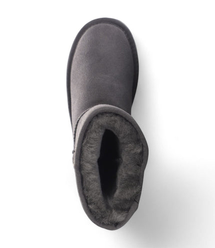 Women's Genuine Sheepskin Grey Suede Slip-On Ankle Winter Boots - Dusk