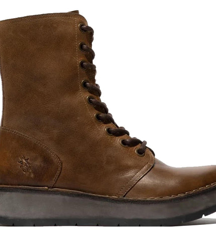Fly London Womens Tan Rami043 Casual Leather Lace-Up Ankle Dress Boots