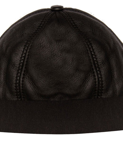 Mens Leather Black Beanie Hat 100% Sheepskin Winter 6 Panel Hat One size
