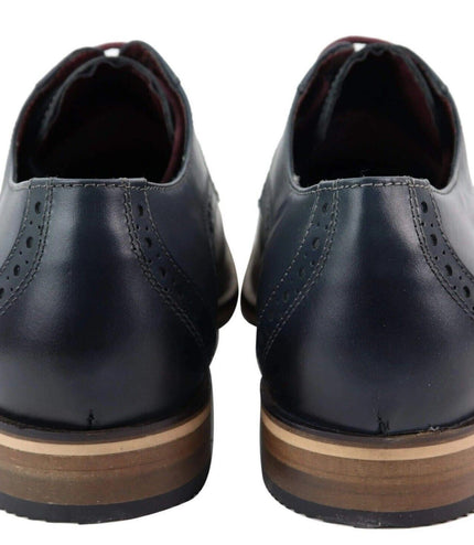 Mens Classic Oxford Brogue Derby Shoes In Navy Blue Leather