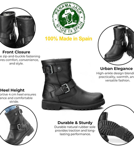 Panama Jack Women's Felina B9 Black Waterproof Leather Buckle Ankle Boots