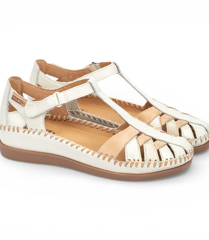 Pikolinos Women's White Leather Semi-Open Wedge Sandal Shoes - Cadaques