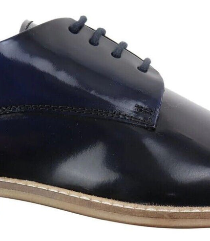 Mens Retro Oxford Brogue Derby Shoes In Navy Patent Leather