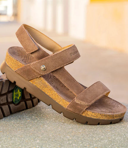 Panama Jack Women's Wedge Stone Grey Suede Leather Sandals - Selma B18