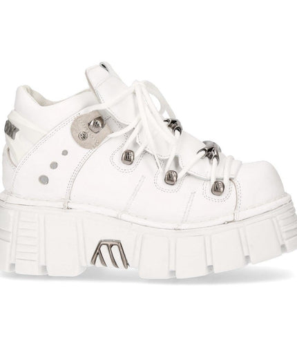 New Rock White Leather Gothic Ankle Boots - 106N-S8