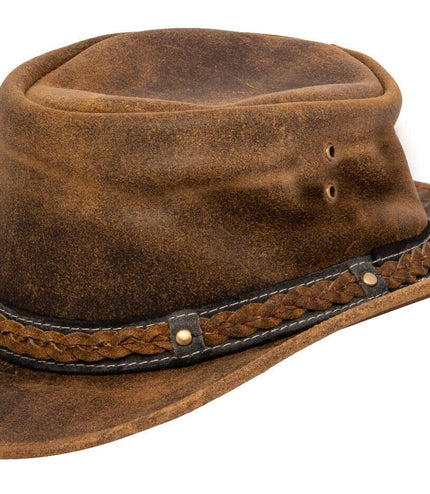 Cowboy Aussie Real Leather Hat Australian Tan Brown Western Outback Bush Hat