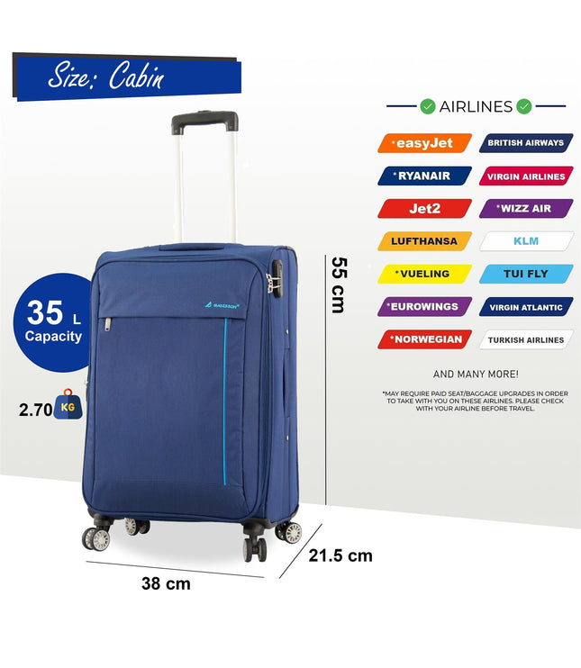 Clevedon Cabin Soft Shell Suitcase in Blue