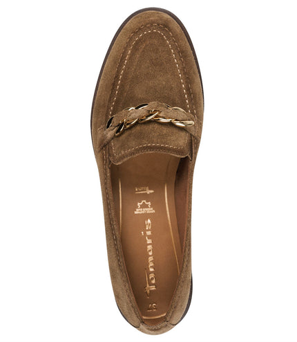 Tamaris Womens Camel Brown Suede Leather Loafers Shoes